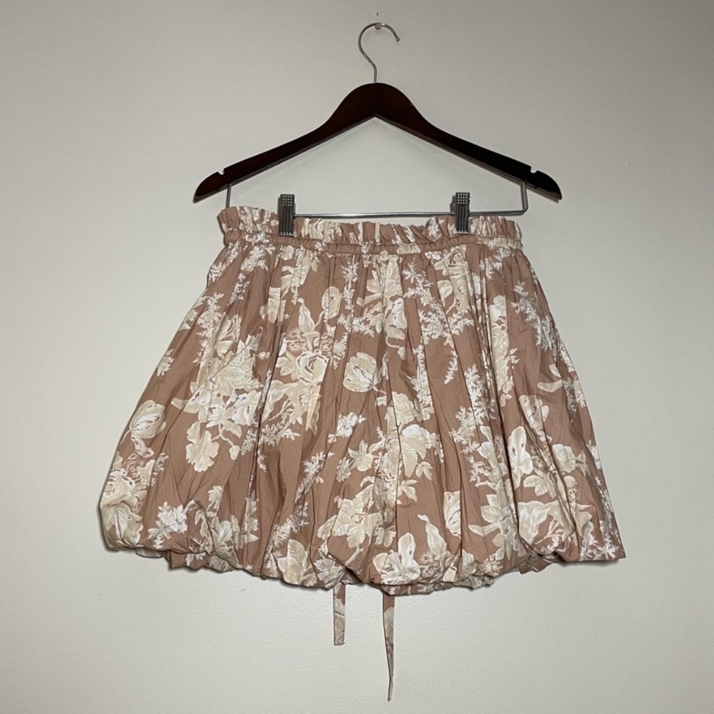 LoveShackFancy Cream Floral Mini Skirt (Dusty Pink Base) - Picture 6 of 8